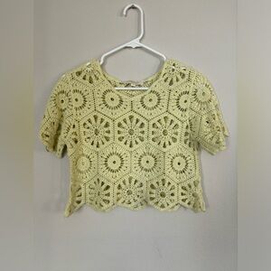 Rebellion Again Yellow Crochet Cropped Overlay Top size small